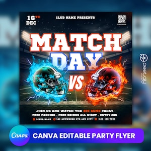 Game Day Football Flyer Template For Canva, DIY Event Flyer, Party Flyer, Digital Game Day Flyer,DJ Party Invite for Social Media, Instagram