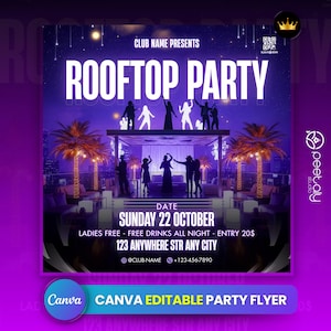 Editable Club Flyer Template For Canva, DIY Event Flyer, Party Flyer, Digital Birthday Flyer, DJ Party Invite for Social Media, Instagram
