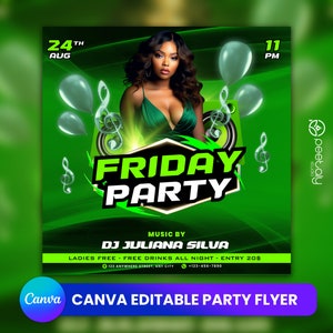Editable Club Flyer Template For Canva, DIY Event Flyer, Party Flyer,Ladies Night Flyer, DJ Party Invite for Social Media, Instagram