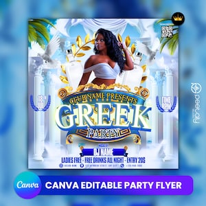 Modello modificabile di volantino del club della febbre greca per Canva, volantino per eventi fai-da-te, volantino per feste, volantino per feste sulla febbre greca, invito a una festa DJ per i social media
