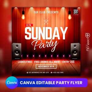 Editable Club Flyer Template For Canva, DIY Event Flyer, Party Flyer, Digital Birthday Flyer, DJ Party Invite for Social Media, Instagram