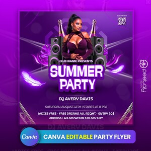 Editable Club Flyer Template For Canva, DIY Event Flyer, Party Flyer, Digital Birthday Flyer, DJ Party Invite for Social Media, Instagram
