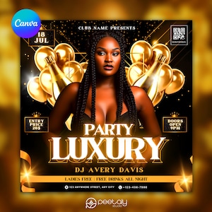 Editable Club Flyer Template For Canva, DIY Event Flyer, Party Flyer, Digital Birthday Flyer, DJ Party Invite for Social Media, Instagram