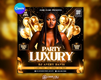Editable Luxury Party Flyer Template, Canva DIY, Social Media