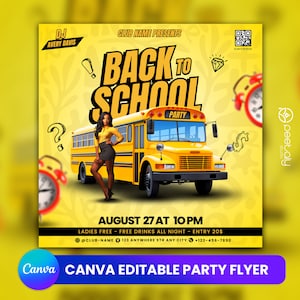 Back To School Editable Club Flyer Template For Canva, DIY Event Flyer, Party Flyer, Digital Flyer, DJ Party Invite for Social Media