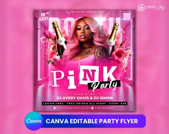 Rosa Party Flyer Vorlage, Urban Event einladen (Canva Editierbar)