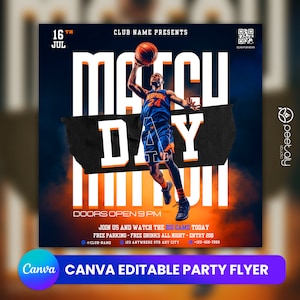 Game Day Basketball Flyer Template For Canva, Watch Party Flyer, Party Flyer, Digital Watch Party Flyer, DJ Party Invite for Social Media