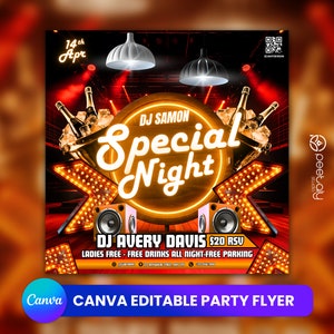 Editable Club Flyer Template For Canva, DIY Event Flyer, Party Flyer,Ladies Night Flyer, DJ Party Invite for Social Media, Instagram