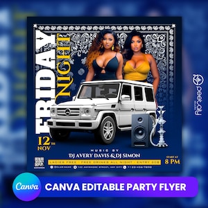 Editable Club Flyer Template For Canva, DIY Event Flyer, Party Flyer, Digital Birthday Flyer, DJ Party Invite for Social Media, Instagram