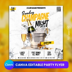 Modello di volantino per club modificabile per Canva, volantino per eventi fai da te, volantino per feste, volantino di compleanno digitale, invito a feste DJ per social media, Instagram