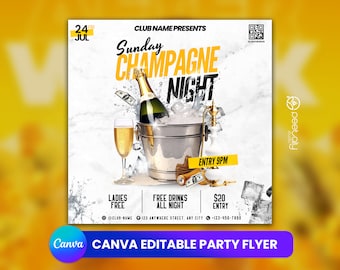 Editable Club Flyer Template For Canva, DIY Event Flyer, Party Flyer, Digital Birthday Flyer, DJ Party Invite for Social Media, Instagram
