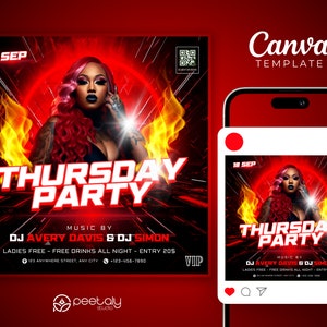 Editable Club Flyer Template For Canva, DIY Event Flyer, Party Flyer, Digital Birthday Flyer, DJ Party Invite for Social Media, Instagram