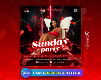 Red Urban Party Flyer, Editable Canva Template (Digital Download)