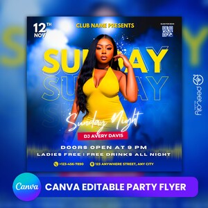 Editable Club Flyer Template For Canva, DIY Event Flyer, Party Flyer, Digital Birthday Flyer, DJ Party Invite for Social Media, Instagram