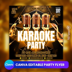 Modello modificabile di volantino per club di karaoke per Canva, volantino per eventi fai da te, volantino per feste, volantino di compleanno digitale, invito a una festa DJ per i social media