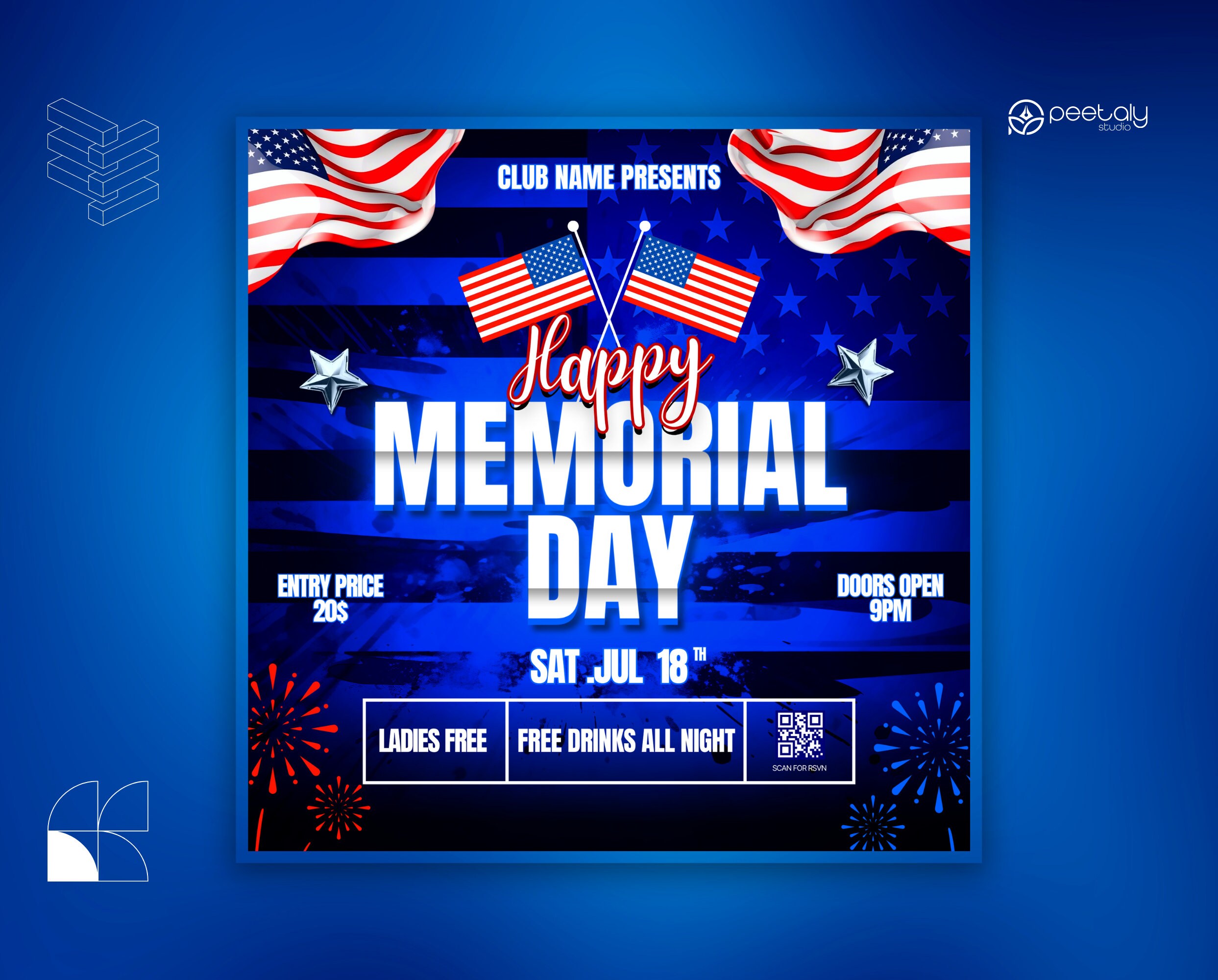 Editable Memorial Day Party Flyer, Canva Template (digital Download ...