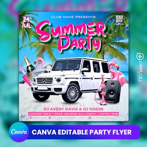 Editable Club Flyer Template For Canva, DIY Event Flyer, Party Flyer, Digital Birthday Flyer, DJ Party Invite for Social Media, Instagram