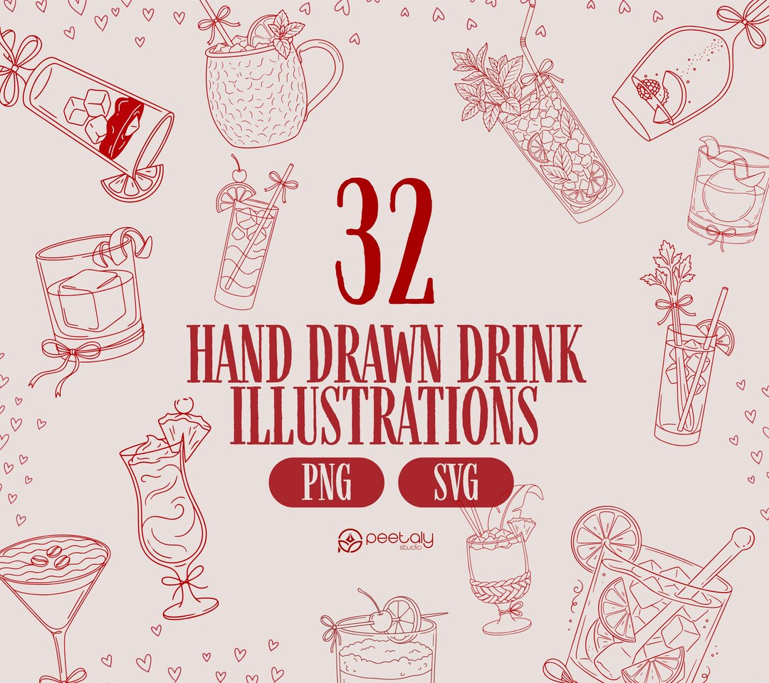 35 Hand Drawn Drinks & Cocktails Illustrations SVG PNG | Bar Clipart ...