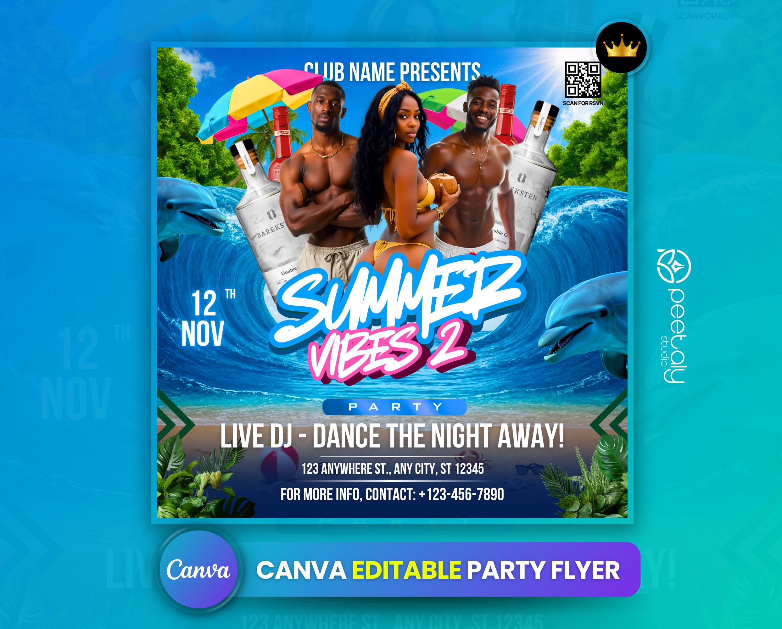 Folleto de fiesta en la piscina, anuncio de fiesta en la piscina en las redes sociales, invitación editable para la piscina de verano, plantilla de Canva para hacer uno mismo, fiesta de cumpleaños en la piscina, Canva de verano