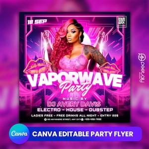 Editable Club Flyer Template For Canva, DIY Event Flyer, Party Flyer, Digital Birthday Flyer, DJ Party Invite for Social Media, Instagram