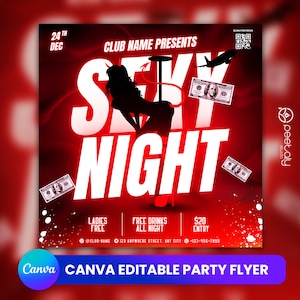 Editable Club Flyer Template For Canva, DIY Event Flyer, Party Flyer, Digital Birthday Flyer, DJ Party Invite for Social Media, Instagram