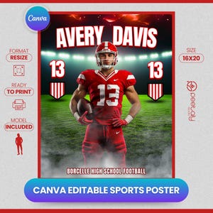 Football Poster Canva Template,Design Your Own Custom Senior Football Team Sports Posters Canva, Football Background,Football Canva Template