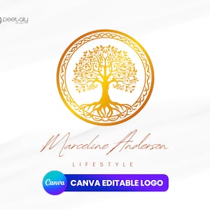 Golden Tree Roots, Tree of Life mandala logo, Wellness Logo, Life Coaching Logo, Yoga & Spa Logo, Instant Edit and Download