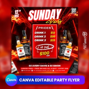 Editable Club Flyer Template For Canva, DIY Event Flyer, Party Flyer, Digital Birthday Flyer, DJ Party Invite for Social Media, Instagram