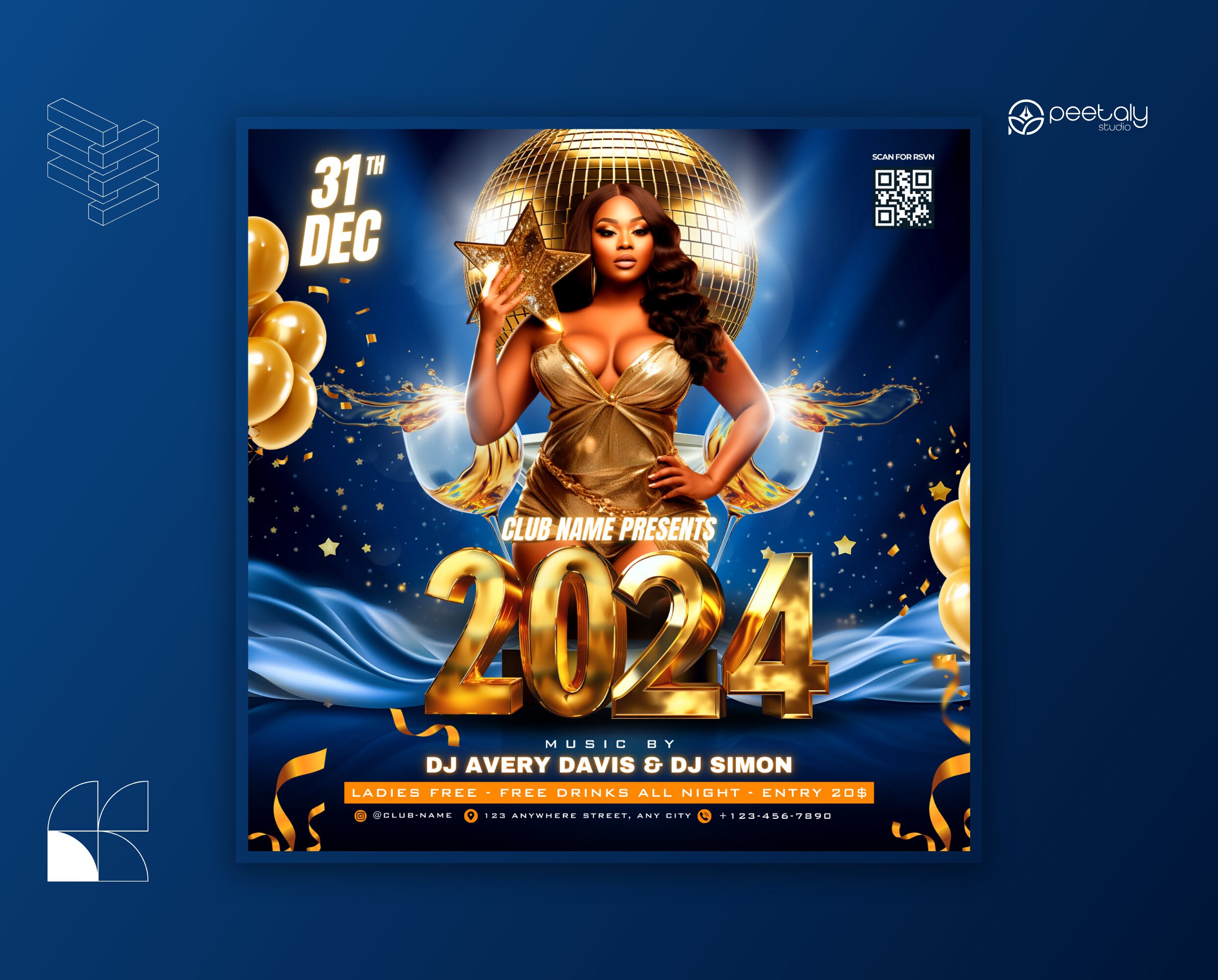 New Year Flyer Template for Canva, DIY Event Flyer, New Year Flyer