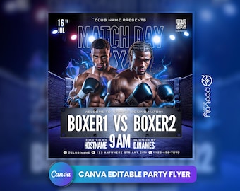 Plantilla de folleto para el día del partido de boxeo, invitación para fiesta DIY (Canva)