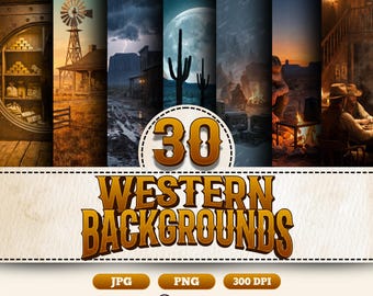 30 Western 4K Background Set, Western Illustrations, Wild West Graphics (Digital Download)
