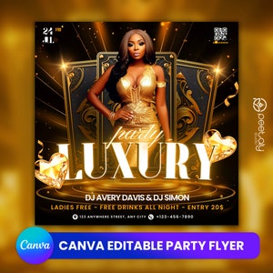 Editable Club Flyer Template For Canva, DIY Event Flyer, Party Flyer,Ladies Night Flyer, DJ Party Invite for Social Media, Instagram