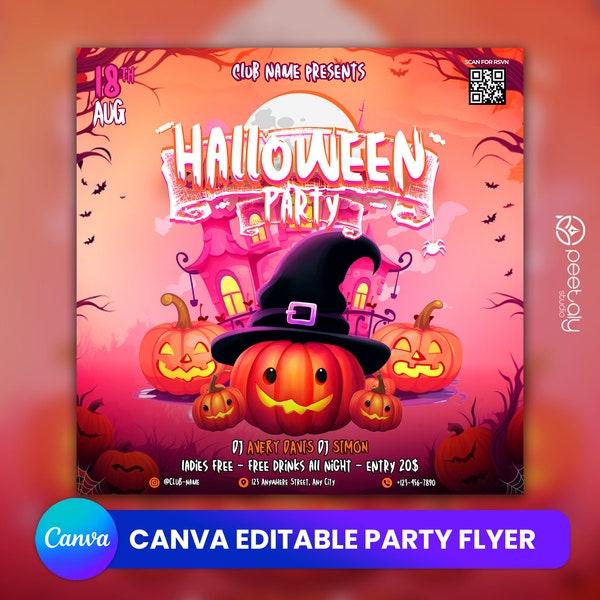 Halloween Party Flyer, Social Media Party Announcement Editable Halloween Party Invitation, DIY Canva Template, Halloween Party Flyer Canva