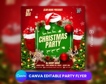 Christmas Club Flyer Template For Canva, DIY Event Flyer, Party Flyer, Christmas Party Flyer, DJ Party Invite for Social Media, Christmas
