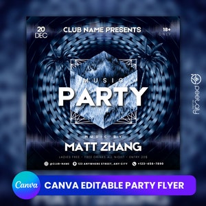 Editable Club Flyer Template For Canva, DIY Event Flyer, Party Flyer, Digital Birthday Flyer, DJ Party Invite for Social Media, Instagram