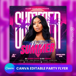 Editable Club Flyer Template For Canva, DIY Event Flyer, Party Flyer, Digital Birthday Flyer, DJ Party Invite for Social Media, Instagram
