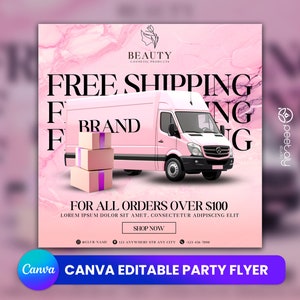 Bewerkbare gratis verzending flyer, DIY afspraken beschikbaar sjabloon, premade flyer sjabloon, haar, wimpers, make-up, nagels, stylist, canvas sjabloon