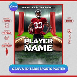 Football Poster Canva Template,Design Your Own Custom Senior Football Team Sports Posters Canva, Football Background,Football Canva Template
