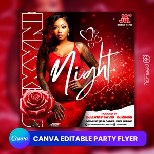 Modèle de flyer de club modifiable pour Canva, flyer d&#39;événement de bricolage, flyer de fête, flyer de soirée des dames, invitation de soirée DJ pour les médias sociaux, Instagram