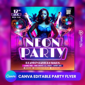 Editable Club Flyer Template For Canva, DIY Event Flyer, Party Flyer, Digital Birthday Flyer, DJ Party Invite for Social Media, Instagram
