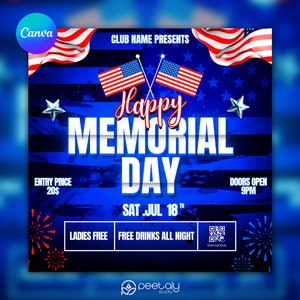Editable Club Flyer Template For Canva, Memorial Day Party Flyer ,DIY Event Flyer, Party Flyer, DJ Party Invite for Social Media, Instagram