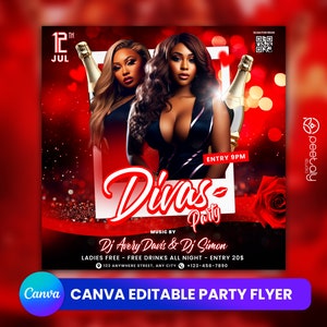 Modèle de flyer de club modifiable pour Canva, flyer d&#39;événement de bricolage, flyer de fête, flyer de soirée des dames, invitation de soirée DJ pour les médias sociaux, Instagram