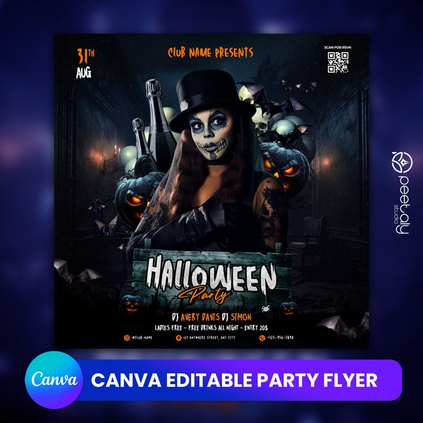 Halloween Party Flyer, Social Media Party Announcement Editable Halloween Party Invitation, DIY Canva Template, Halloween Party Flyer Canva