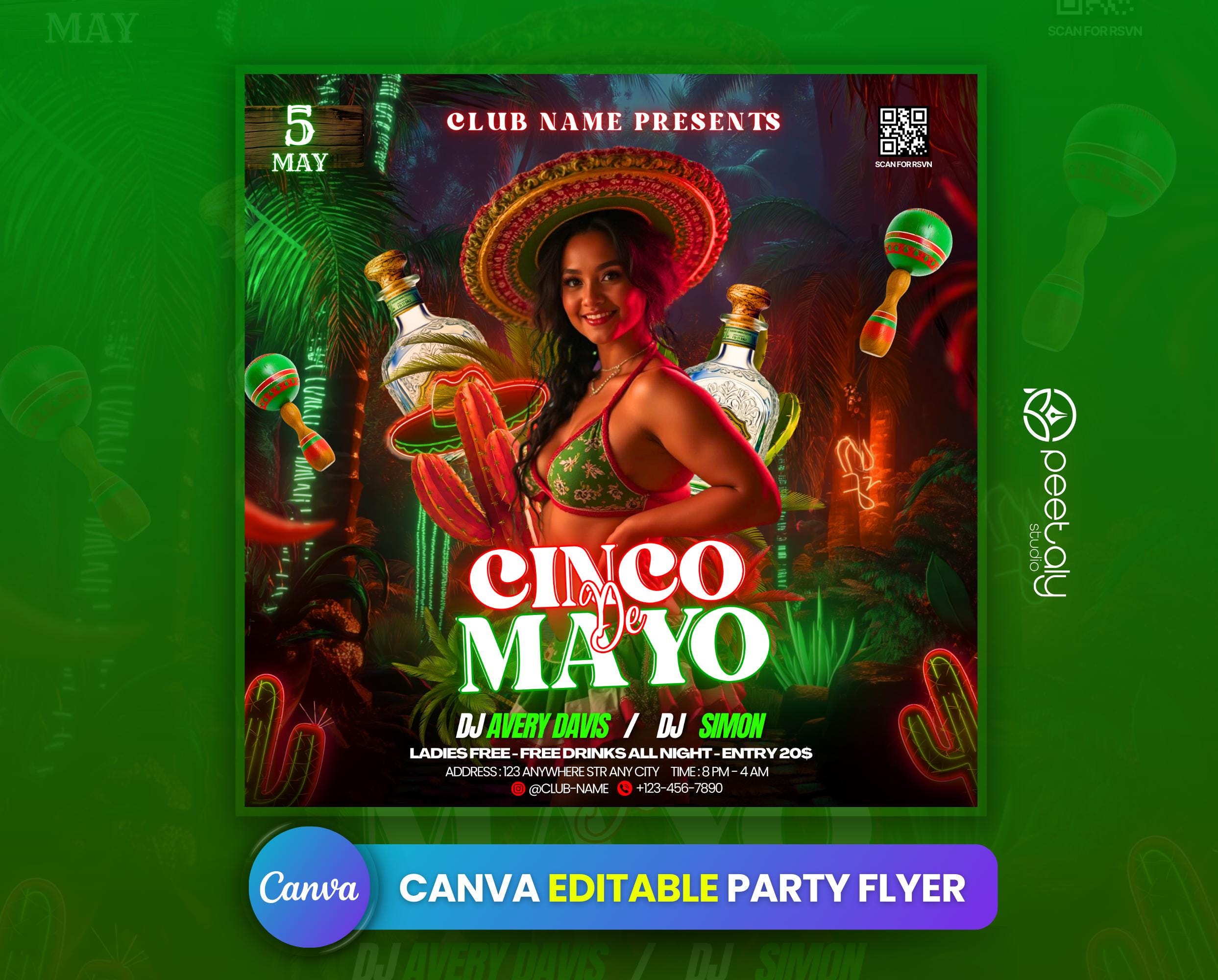 Editable Cinco De Mayo Party Flyer Template, Mexican Fiesta (canva) - Etsy