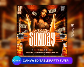 Editable Club Flyer Template For Canva, DIY Event Flyer, Party Flyer, Digital Birthday Flyer, DJ Party Invite for Social Media, Instagram