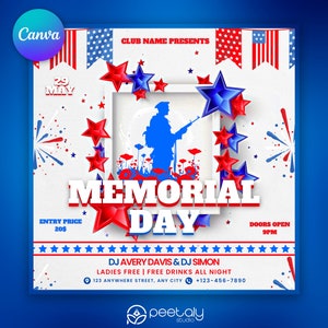 Editable Club Flyer Template For Canva, Memorial Day Party Flyer ,DIY Event Flyer, Party Flyer, DJ Party Invite for Social Media, Instagram