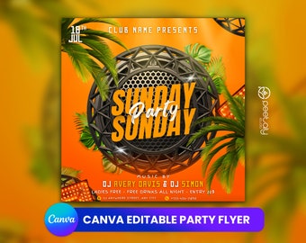 Orange tropisk festflyermall, redigerbar sociala medier (Canva)