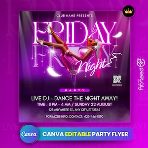 Editable Friday R&B Party Flyer Template for Canva | DIY Club and Birthday Event Invite | Digital DJ Flyer for Instagram Social Media