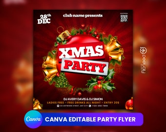 Christmas Club Flyer Template For Canva, DIY Event Flyer, Party Flyer, Christmas Party Flyer, DJ Party Invite for Social Media, Christmas