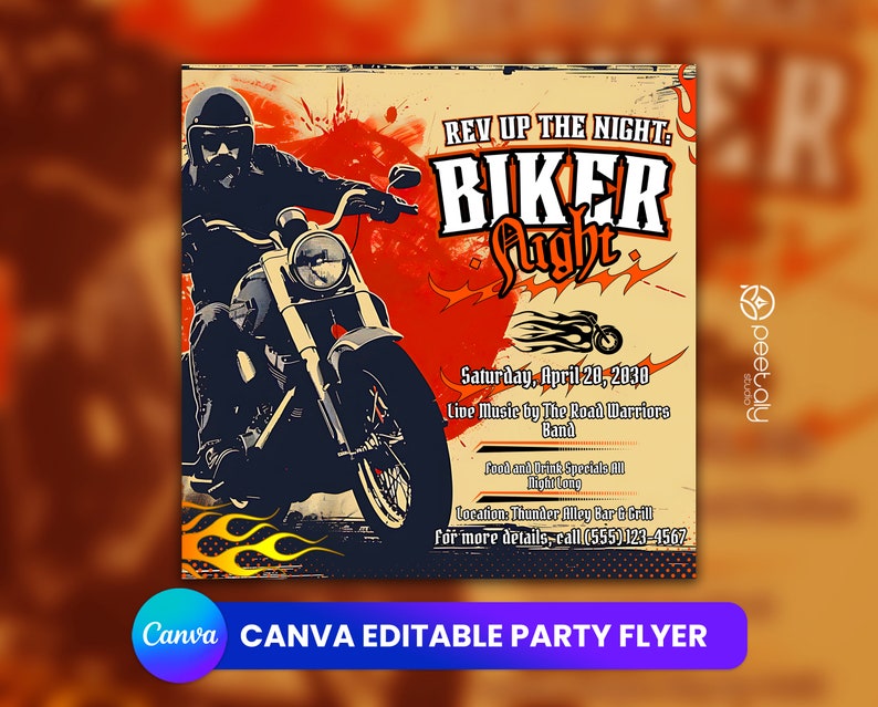 Editable Biker Night Party Flyer Template, Canva (digital Download) - Etsy